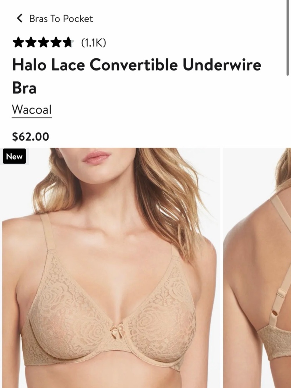 New Wacoal Lace Underwire Bra in Sand/Nude 34 B